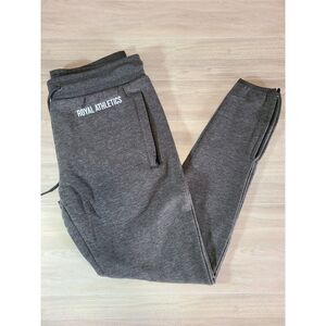 Royal Athletics Mens Small Gray Fleece Joggers Sweatpants Zip Ankle Pocket NWT